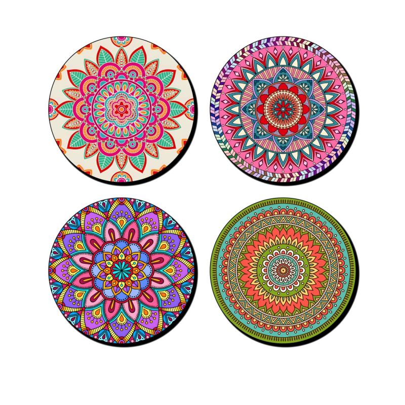 Mandala Art Printed Wooden Coasters | Tea Coaster | Dining Table Decor Accessories | Coasters Set for Dining Table | Coasters for Cups